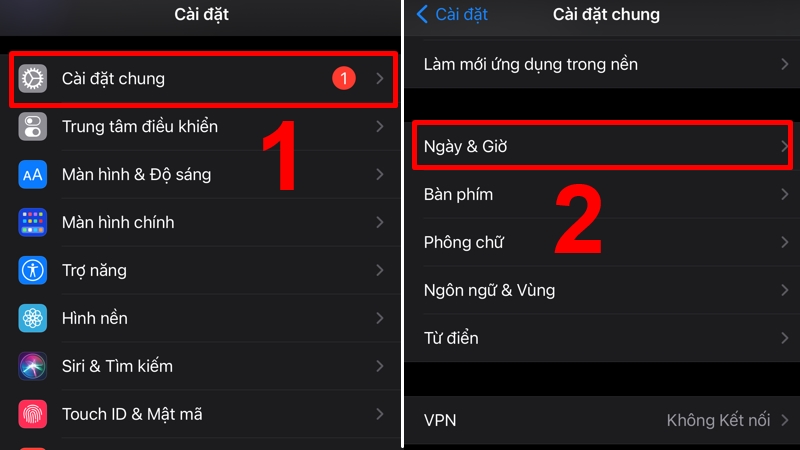 V&agrave;o mục Ng&agrave;y & Giờ trong C&agrave;i đặt